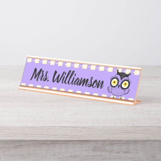 先生教育者図書館プロフェッショナル賢いフクロウ デスクネームプレート (正面)