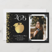 先生教育金ゴールド卒業ブラック 招待状 (正面)