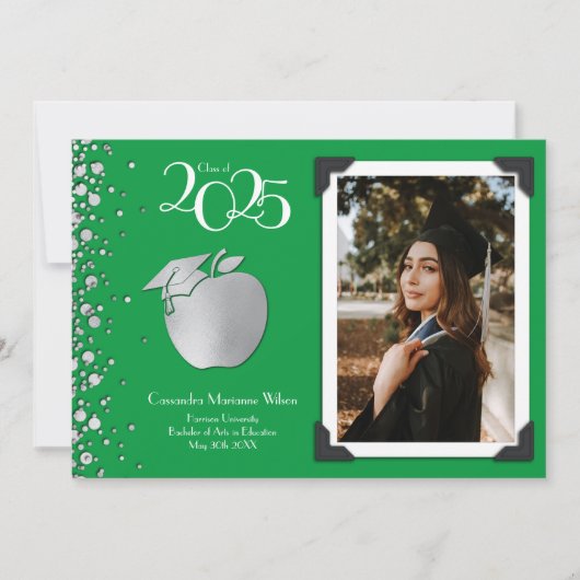 先生教育銀卒業グリーン 招待状 (正面)