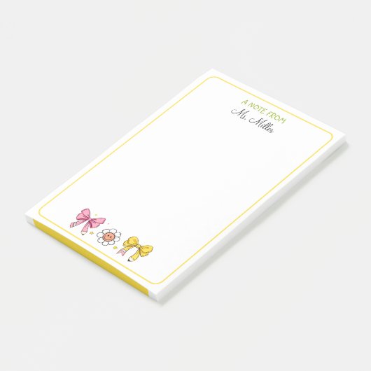 先生新学期かわいいボウペンシルピンクの名前 ポストイット (アングル)