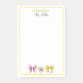 先生新学期かわいいボウペンシルピンクの名前 ポストイット (正面)