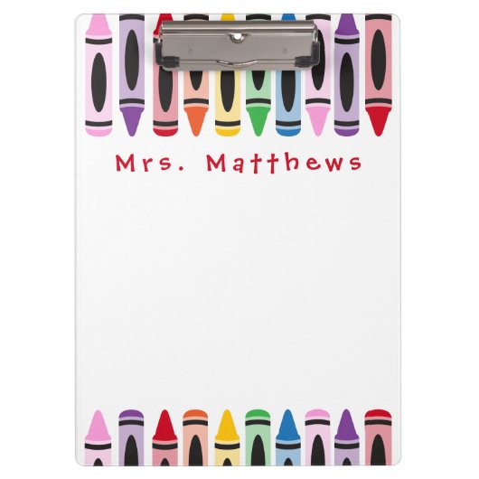 先生新学期キュートカラークレヨンモノグラム クリップボード (正面)