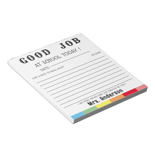 先生新学期書の良い仕事カスタム ノートパッド (アングル)