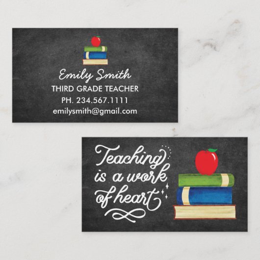 先生水感動的彩アップル黒板 名刺 (正面/裏面)