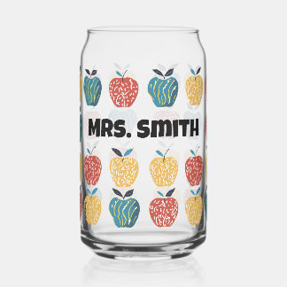 先生用アップル名前をカスタムするApple Pattern ガラス缶