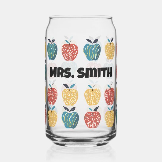 先生用アップル名前をカスタムするApple Pattern ガラス缶 (左)