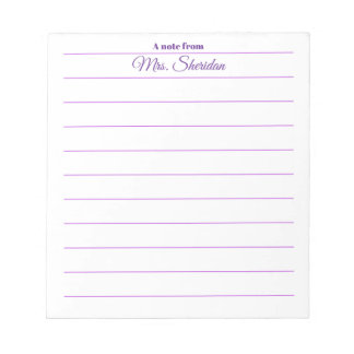 先生用メモ帳 紫色罫線入り紙 "A note from" ノートパッド