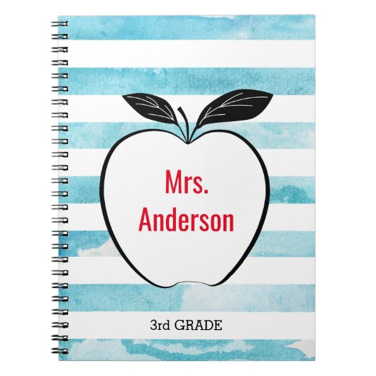 先生用Apple on Blue Waterカラーストライプ ノートブック (正面)