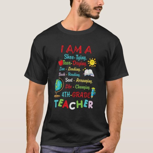 先生私は本の読4年生先生プロ Tシャツ (正面)