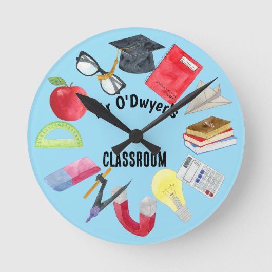 先生科目教授教室モダン ラウンド壁時計 (正面)