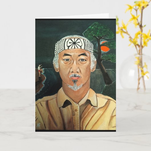 先生絵を描のアルフレッドキツネ カード (黄色い花)