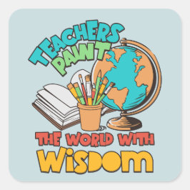 先生絵を描は知恵のある世界 スクエアシール