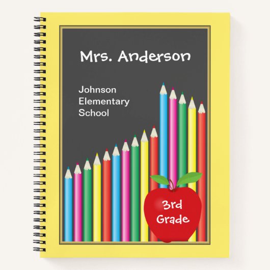 先生色鉛筆と赤りんご ノートブック (正面)