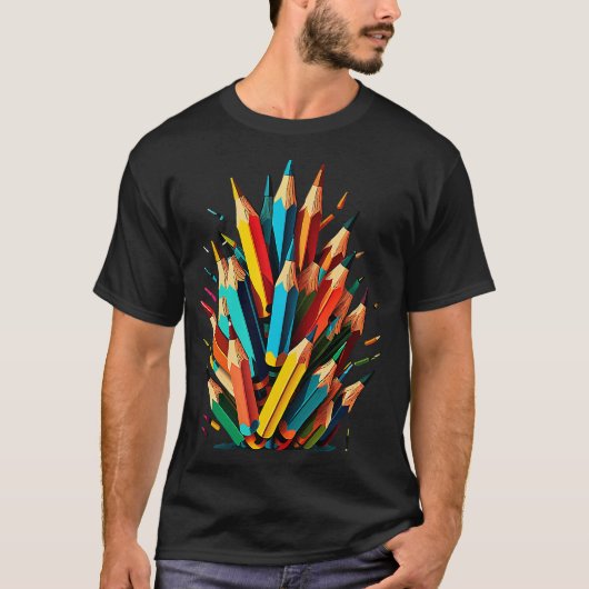 先生色鉛筆新学期教え生 Tシャツ (正面)