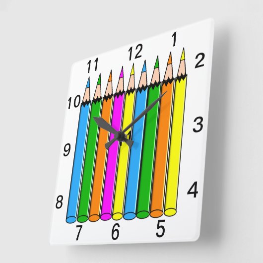 先生色鉛筆時計 スクエア壁時計 (傾斜)