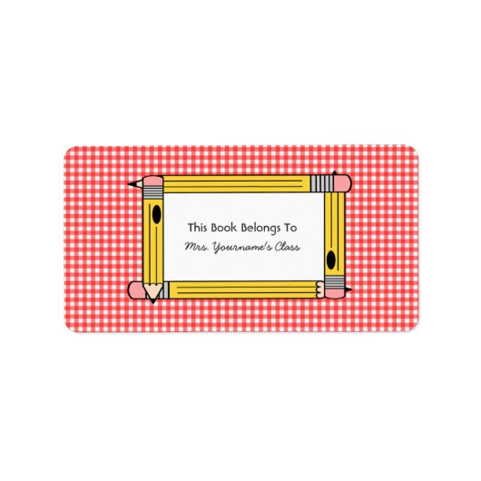 先生蔵書票- Red Gingham & Yellow Pencils ラベル (正面)