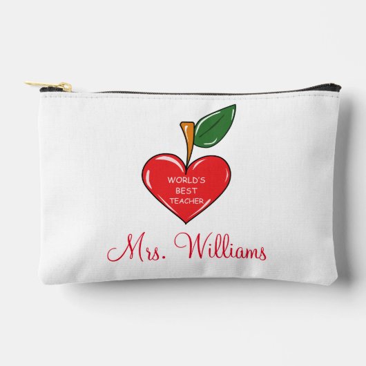 先生評価パーソナライズされた赤いハート アクセサリーポーチ (正面)