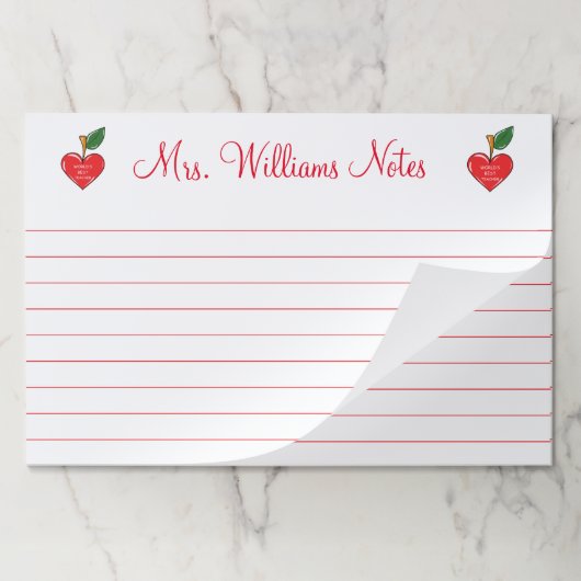 先生評価パーソナライズされた赤いハート ペーパーパッド (折り畳み)