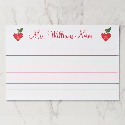 先生評価パーソナライズされた赤いハート ペーパーパッド (正面)