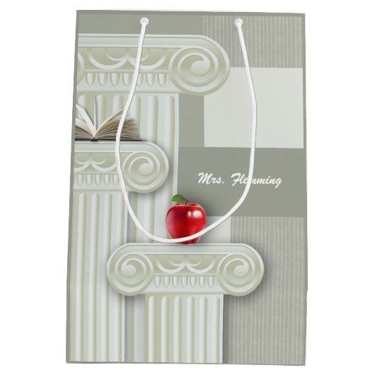 先生評価名前をカスタムする ミディアムペーパーバッグ (裏面)