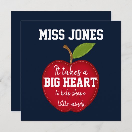 先生評価引用文大ハート ノートカード (正面/裏面)