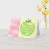 先生賞味日グリーンアップルピンクギンガム カード (黄色い花)