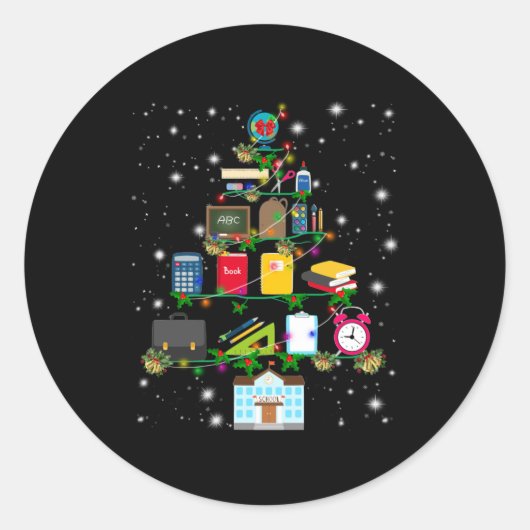 先生贈与 |学校に関連するクリスマスツリー ラウンドシール (正面)