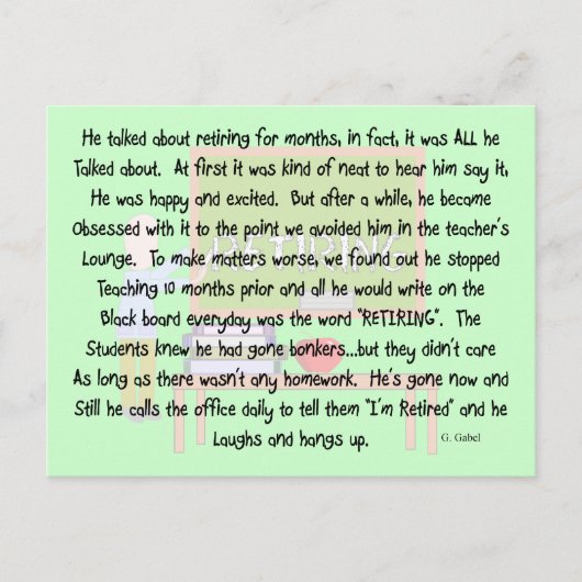 先生退職したストーリーアート「リタイアに取り憑かれる」 ポストカード (正面)