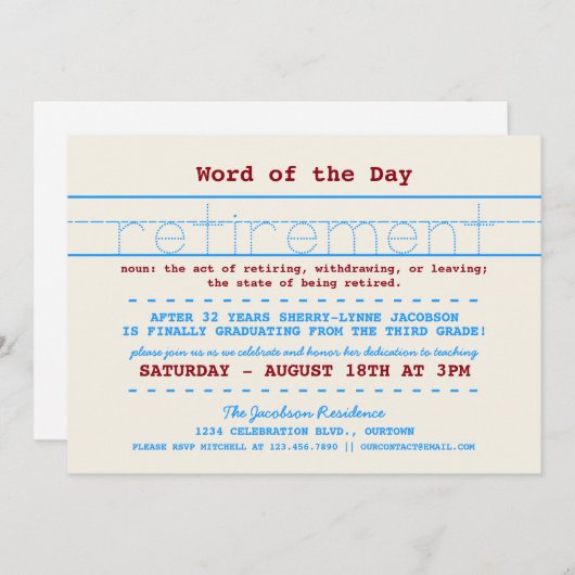 先生退職パーティの招待状 招待状 (正面/裏面)