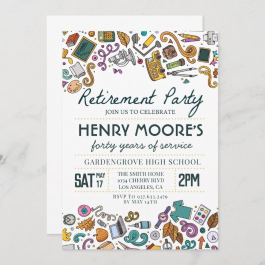 先生退職パーティの招待状 招待状 (正面/裏面)