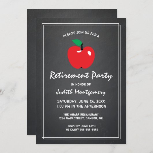 先生退職後のApple Chalkboardスクリモダンプト 招待状 (正面/裏面)