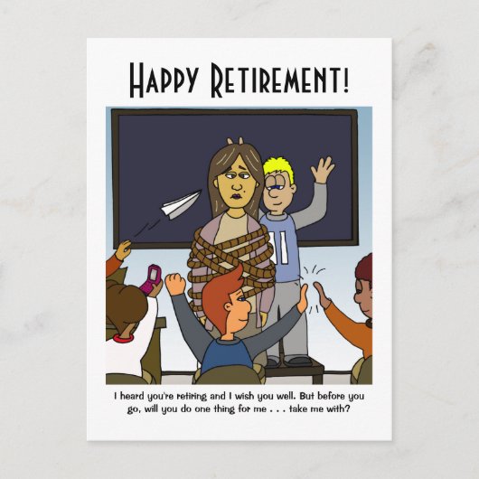 先生退職後はがきを持って行く ポストカード (正面)