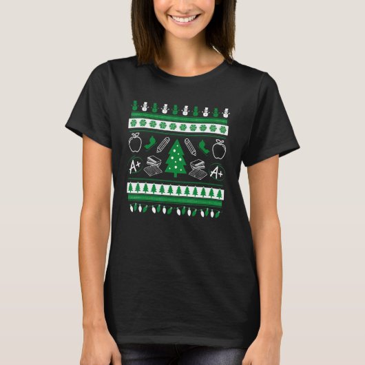 先生醜いクリスマスセーターインストラクターエレメンタ Tシャツ (正面)