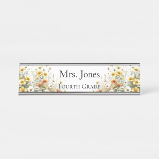 先生野生パーソナライズされた花 デスクネームプレート (正面)