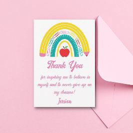 先生鑑賞カラフルレインボーピンク サンキューカード