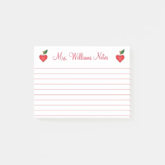 先生鑑賞パーソナライズされたかわいいハート赤 ポストイット (正面)