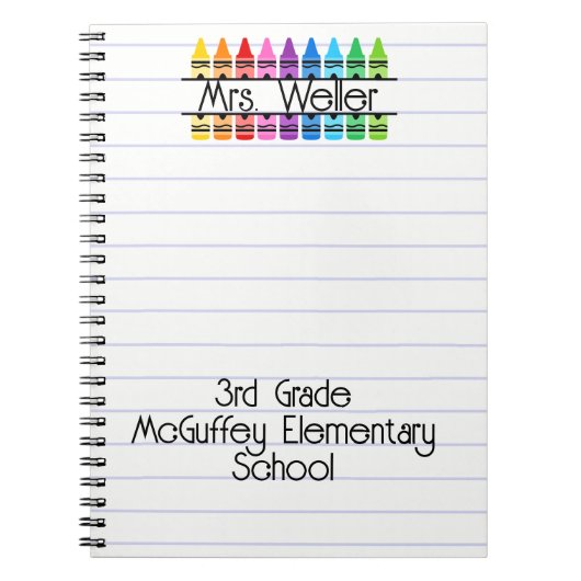 先生鑑賞パーソナライズされた赤クレヨン裏打ち ノートブック (正面)