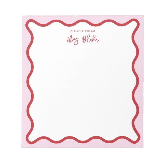 先生鑑賞ピンク赤の波線 ノートパッド (正面)