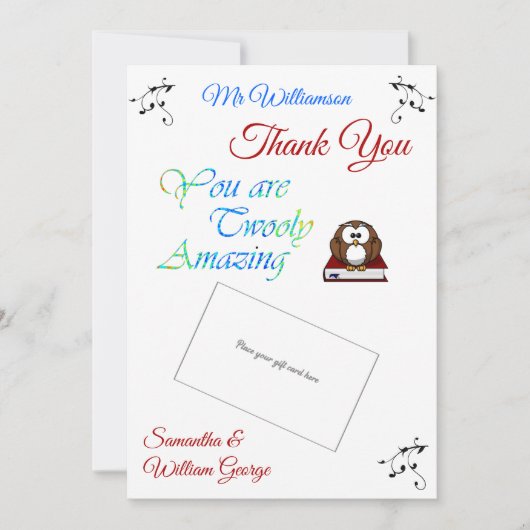 先生鑑賞フクロウ感謝していギフトカードホルダー カード (正面)