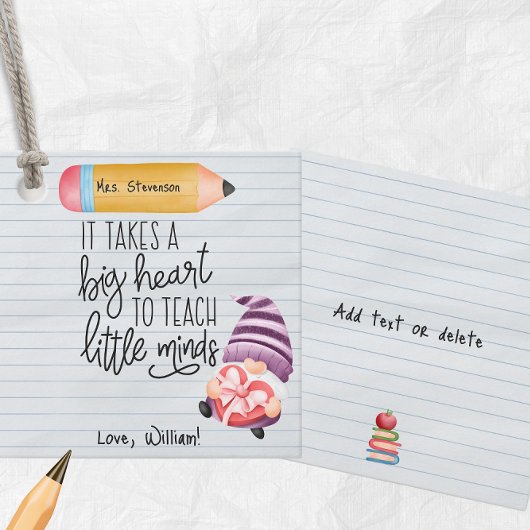 先生鑑賞格言とハート フェイバータグ