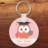 先生鑑賞、ピンクフクロウ キーホルダー (正面)