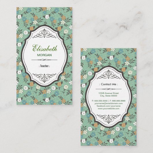 先生-エレガントヴィンテージフローラ 名刺 (正面/裏面)