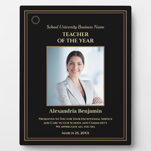 先生・オブ・ザ・イヤー・フォト金ゴールド・パーソナライズ賞 フォトプラーク (正面)