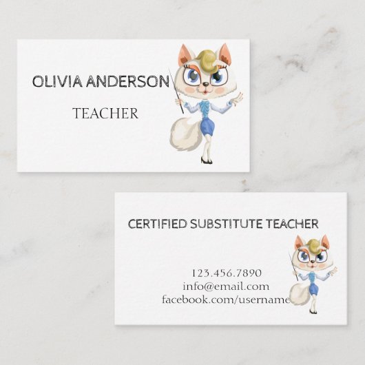 先生 |チューター・ホワイト・ビジネス・カード 名刺 (正面/裏面)