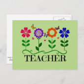 先生、ハートと花と蝶かわいらし類 ポストカード (正面/裏面)