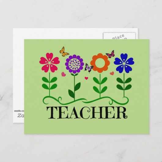 先生、ハートと花と蝶かわいらし類 ポストカード (正面/裏面)