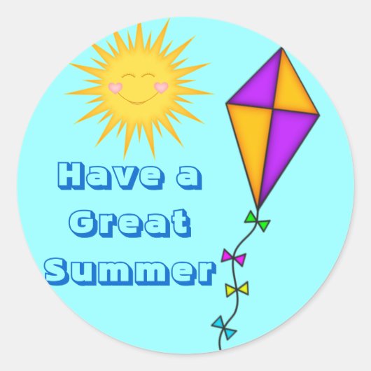 先生/ママのステッカー夏の太陽と凧 ラウンドシール (正面)