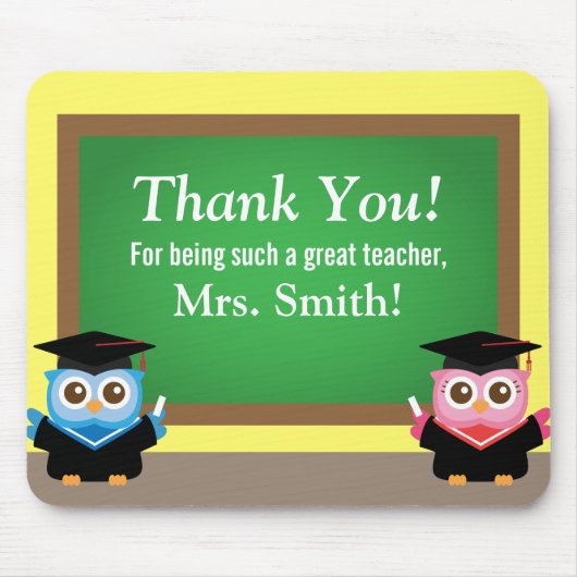 先生、卒業の告別、かわいいフクロウありがとう マウスパッド (正面)
