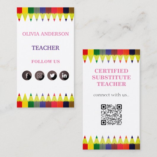 先生 |家庭教師，ソーシャルメディアQRコード 名刺 (正面/裏面)