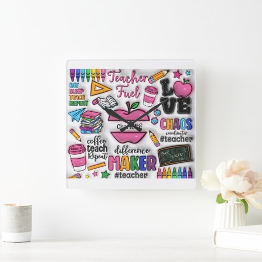 先生：燃料、愛、リピインスパイアート スクエア壁時計 (ホーム)